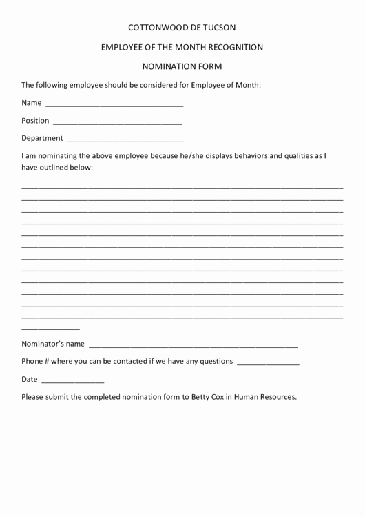 Employee Of the Month form Template Luxury Employee the Month Recognition Nomination form