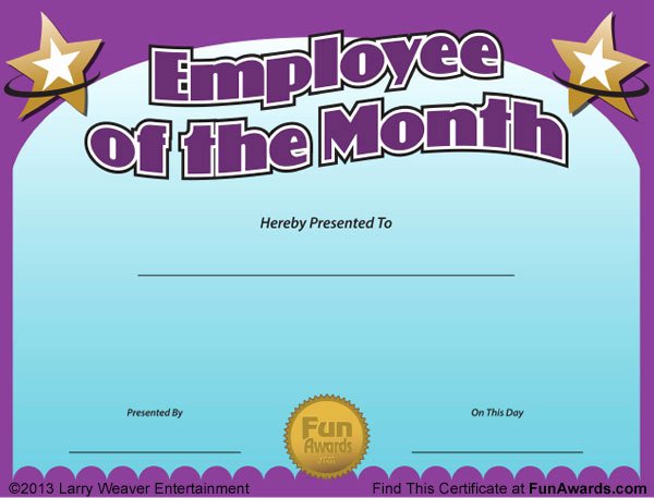 Employee Of the Month Plaque Template New Employee Of the Month Certificate Free Funny Award Template