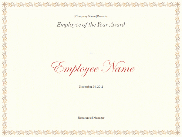 Employee Of the Year Award Template Awesome Employee Of the Year Certificate Template Excel Xlts