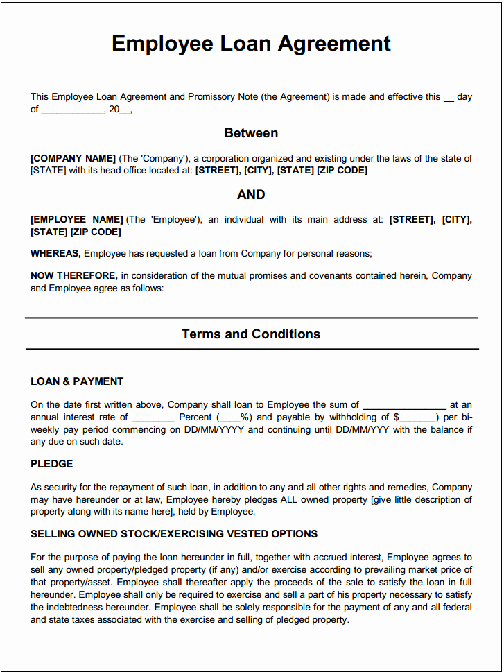 Employees Loan Agreement Elegant Free Printable Employee Loan Agreement Printable Agreements
