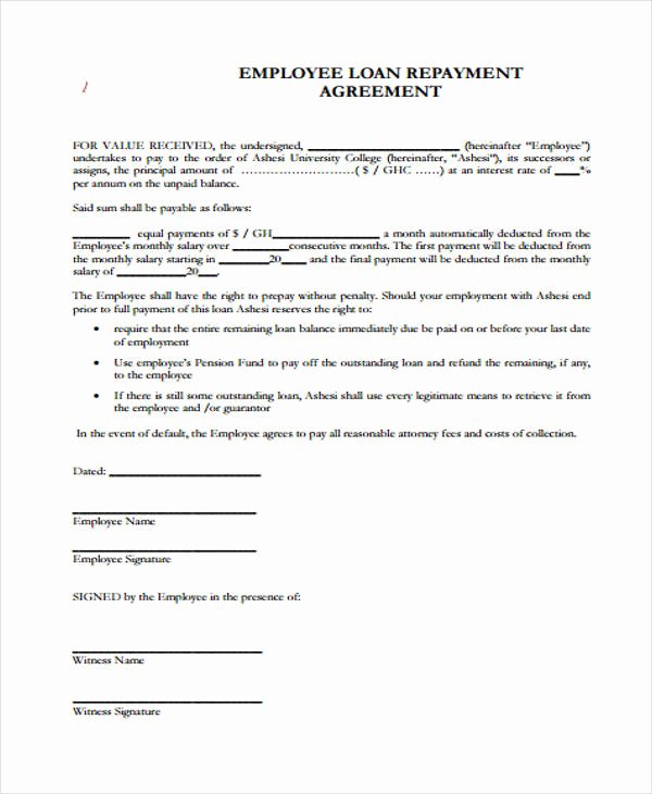 Employees Loan Agreement New Free 56 Loan Agreement form In Template Pdf
