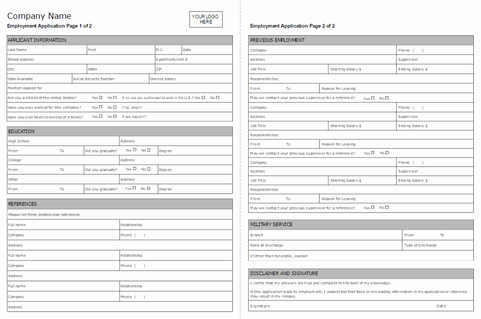 Employer Application Template Lovely Employment Application form software Try It Free