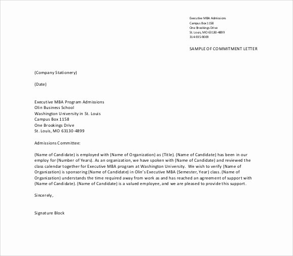 Employment Commitment Letter Awesome Sample Mitment Letter Template 6 Free Documents In