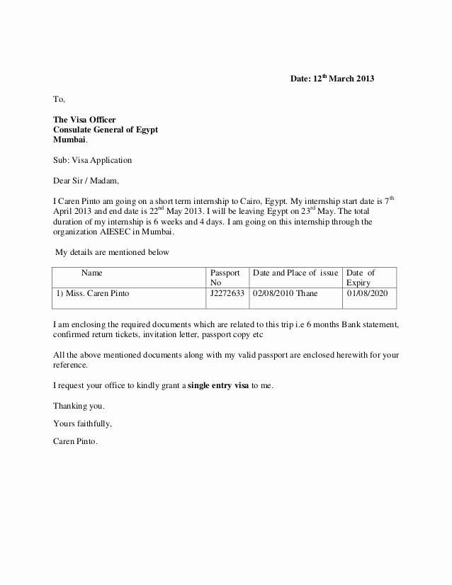 Employment Letter for Visa Application Beautiful Visa Covering Letter Example
