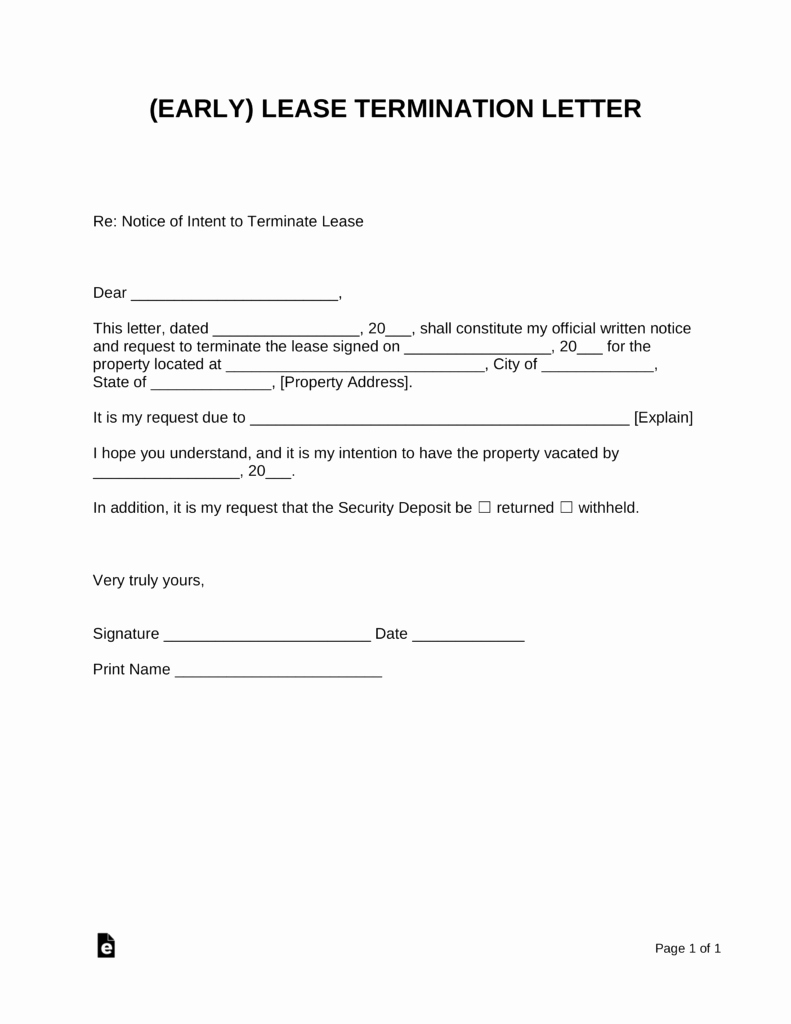 End Of Lease Letter to Tenant Elegant Early Lease Termination Letter Landlord Tenant