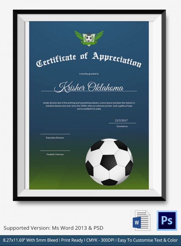 Football Certificate Templates Free