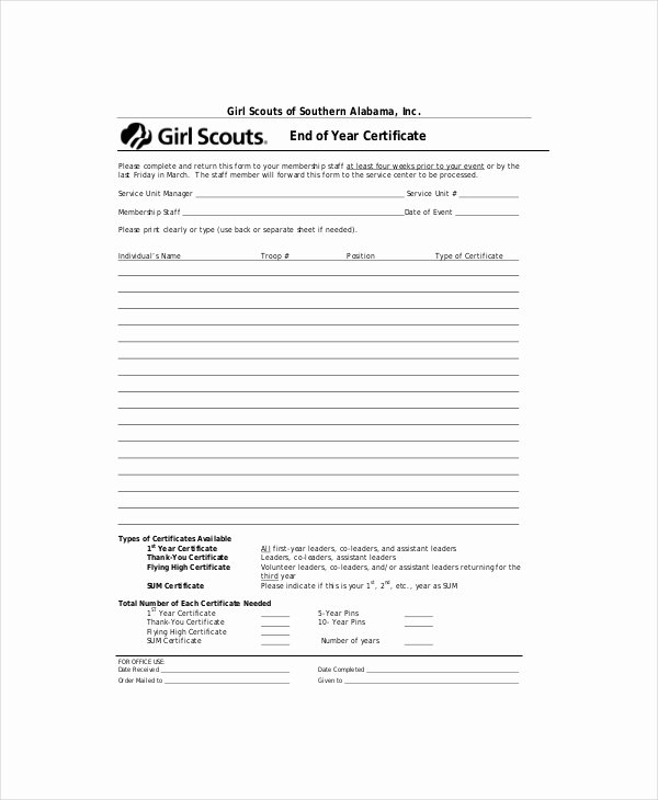 End Of Year Certificate New Girl Scout Certificate Template 5 Free Pdf Documents