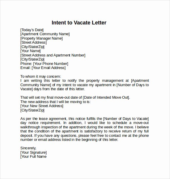 Example Of 30 Day Notice Of Moving Out Best Of Intent to Vacate Letter – 7 Free Samples Examples &amp; formats