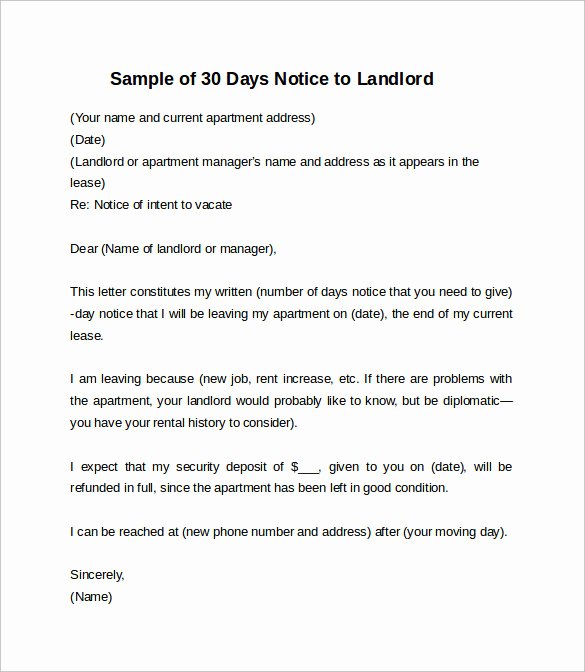 Example Of 30 Day Notice Of Moving Out Elegant 10 Sample 30 Days Notice Letters to Landlord In Word