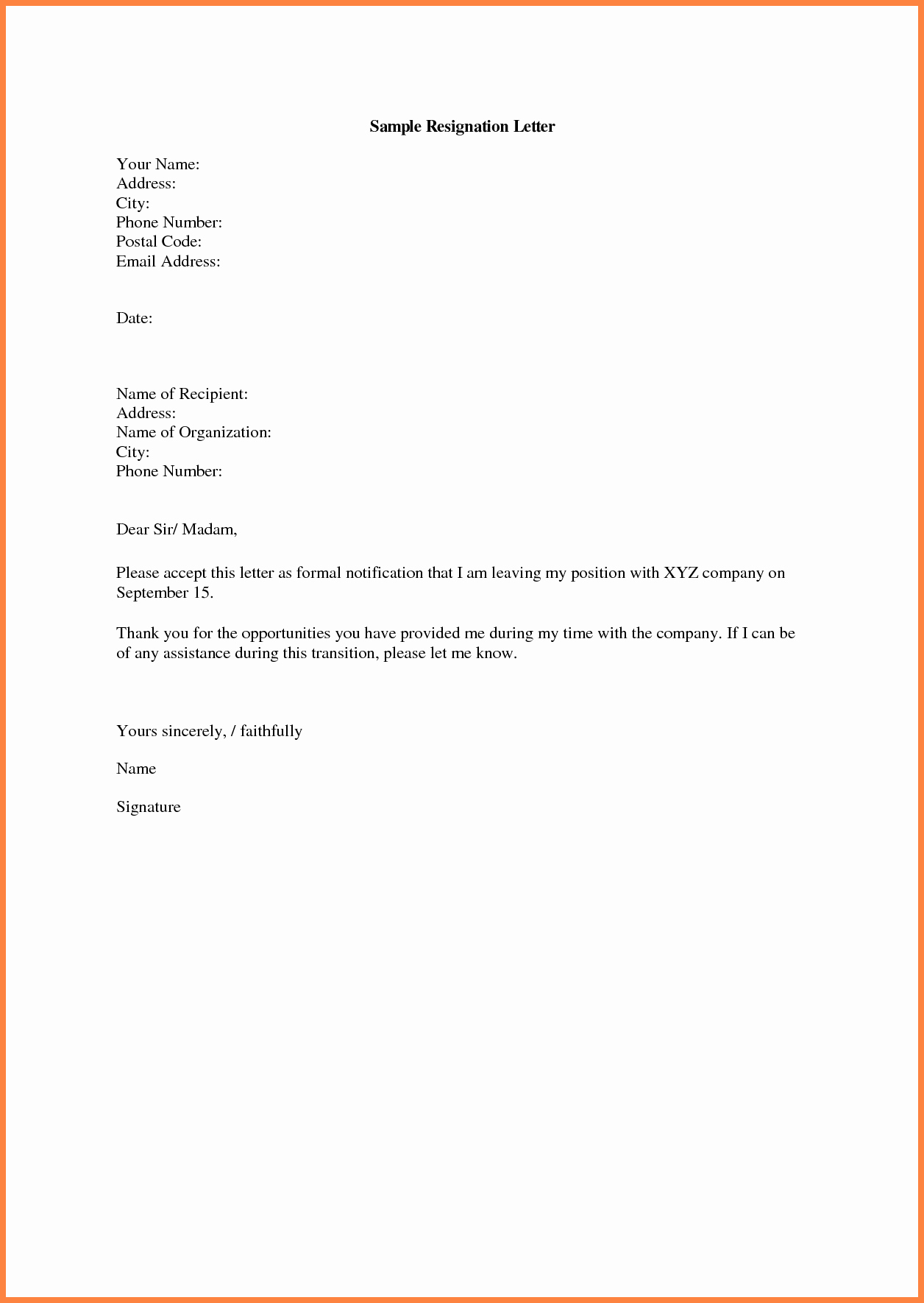 Example Of Notice Inspirational 9 Handing In Notice Letter Sample