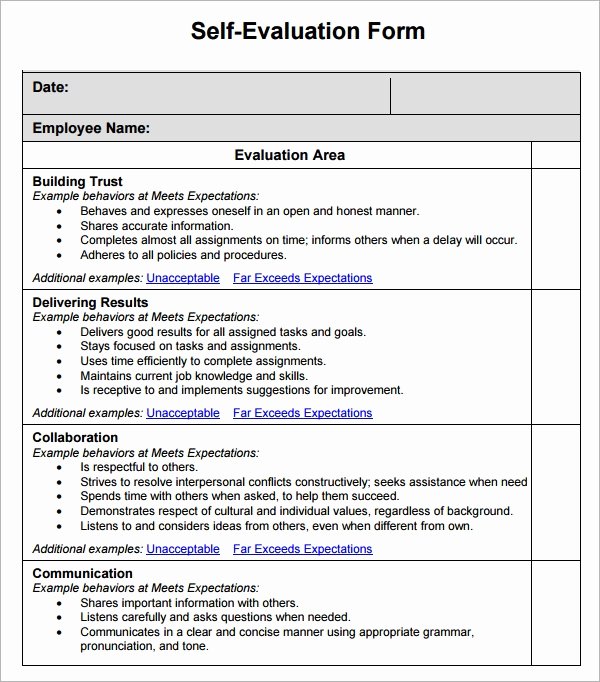 Example Of Self Evaluation Best Of Free 14 Sample Employee Self Evaluation form In Pdf