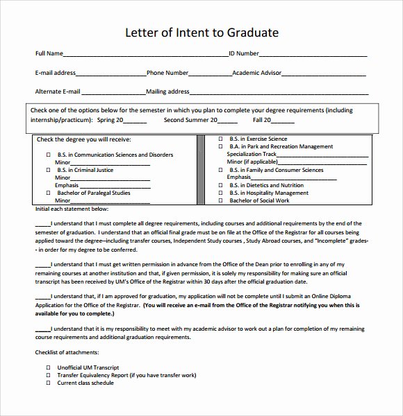 Examples Of Letters Of Intent for Grad School Elegant Letter Of Intent Graduate School 9 Download Documents