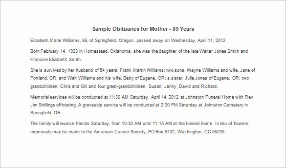 samples of obituaries for mother