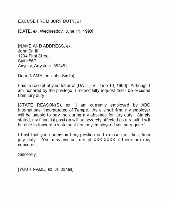 Excuse From Jury Duty Letter From Employer Inspirational 33 Best Jury Duty Excuse Letters [ Tips] Template Lab