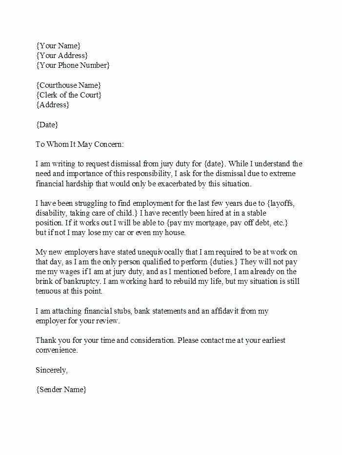 Excuse From Jury Duty Letter From Employer Inspirational Jury Duty Medical Excuse Letter Template – Ceansin