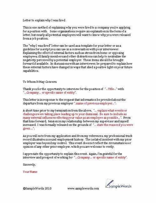 Explanation Letter Sample New Fired Explanation Letter Template