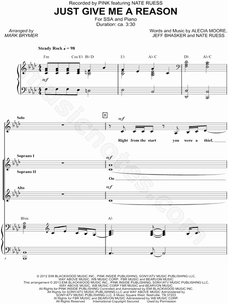 Fake Aa Signature Sheet Best Of Pink Feat Nate Ruess &quot;just Give Me A Reason&quot; Arr Mark A