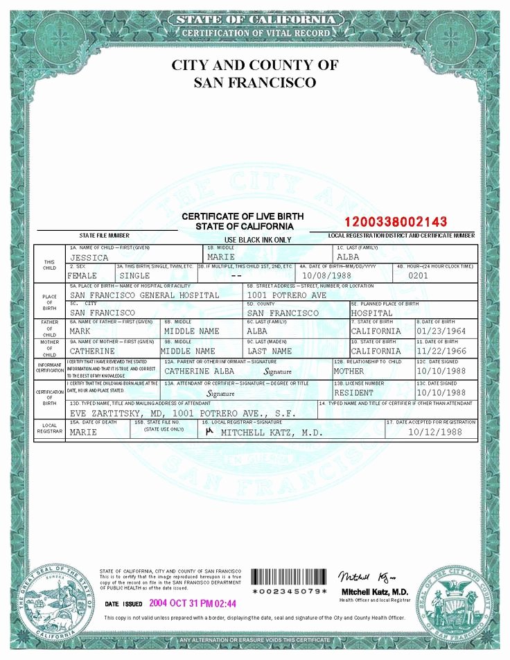 Fake Medical Record Generator Beautiful San Francisco Birth Certificate Template