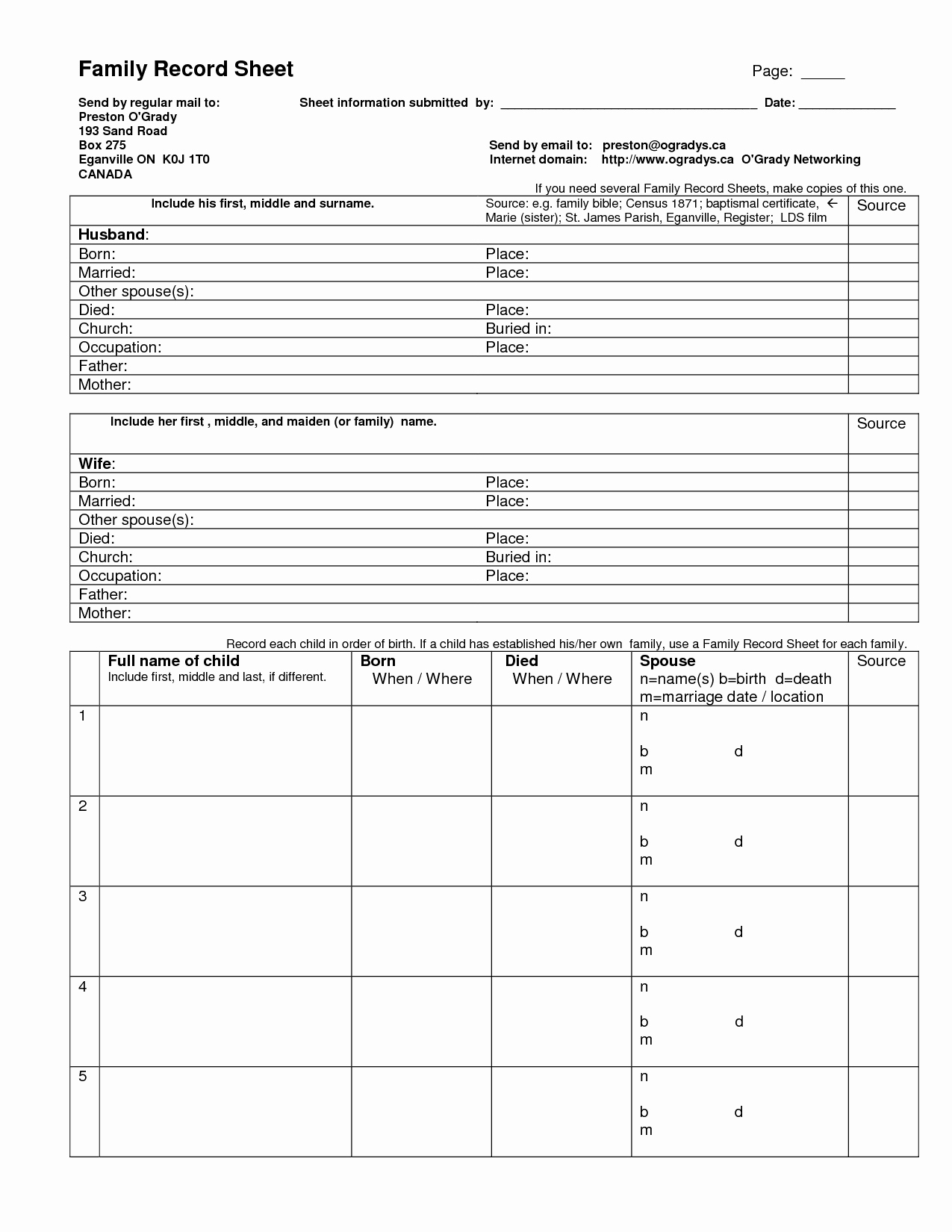 Family Group Sheet Template Beautiful Family Record Sheet Doc Genealogy forms