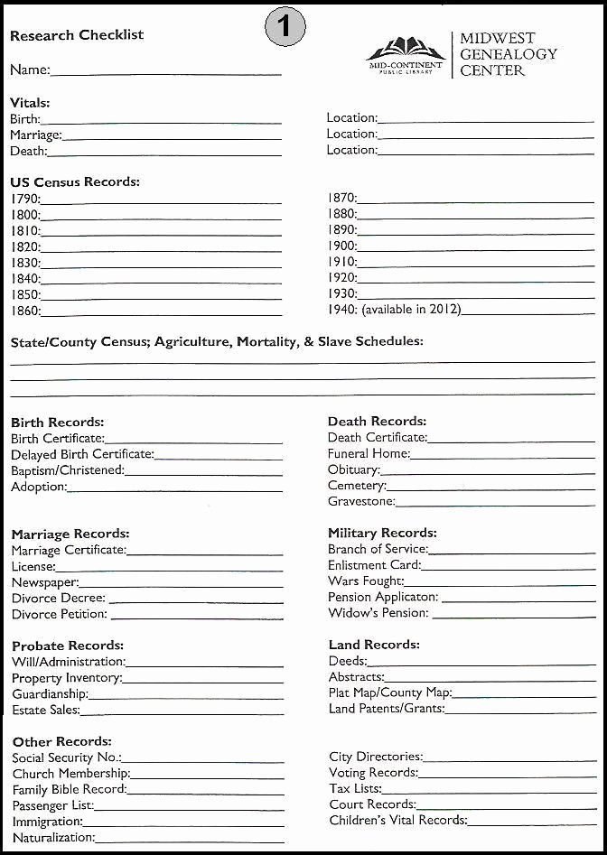 Family Group Sheet Template Beautiful Printable Research Checklist Free From Midwest Genealogy