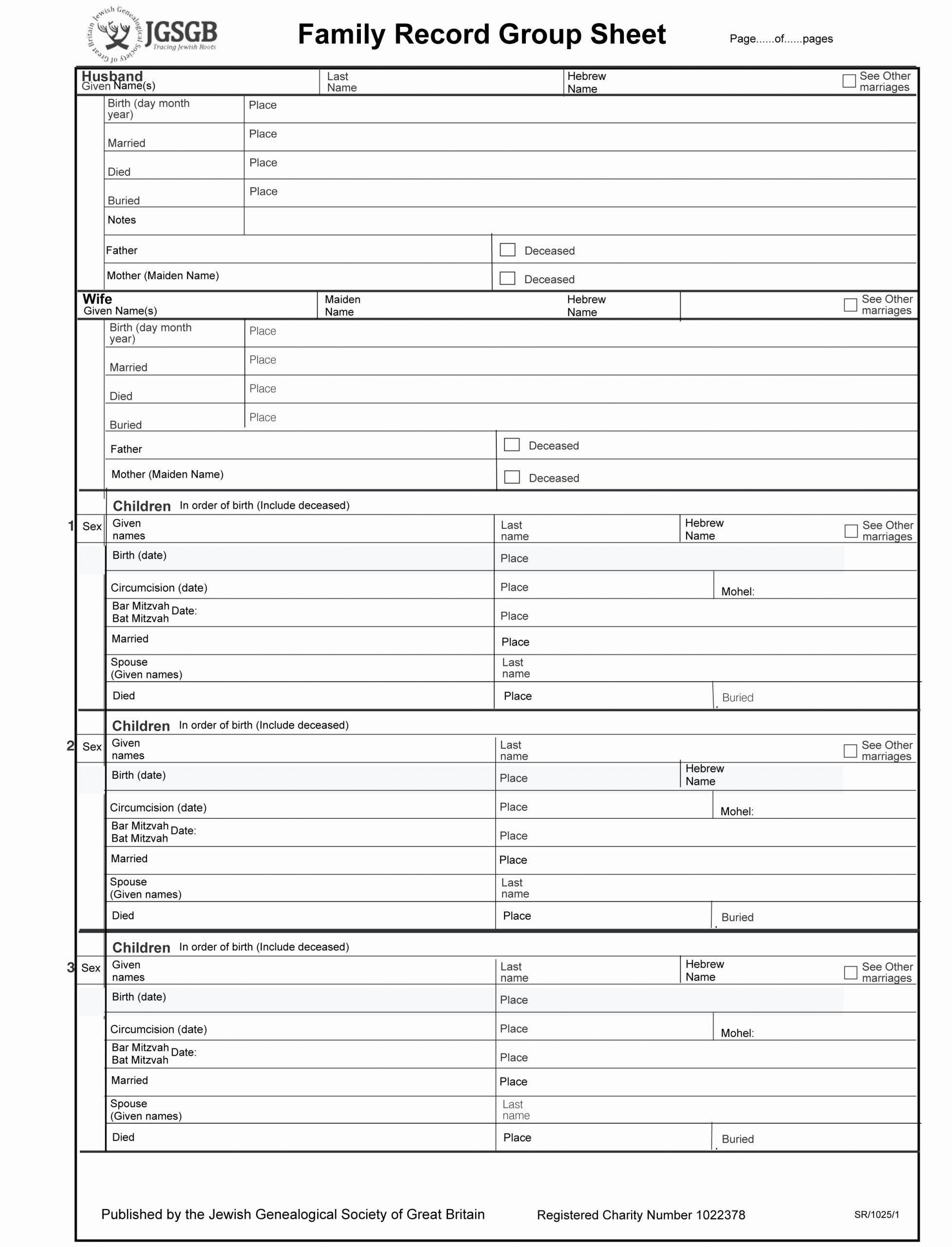 Family Group Sheet Template Unique Jewish Family Group Sheet