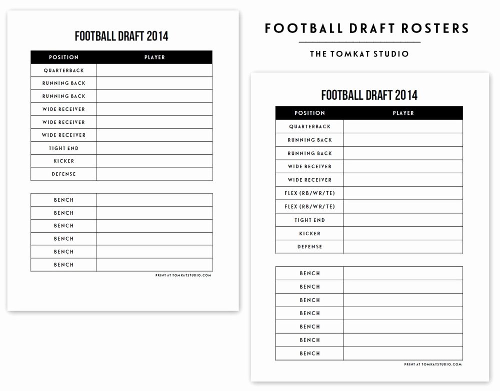 Fantasy Football Draft Spreadsheet Template Fresh Free Printable Football Roster