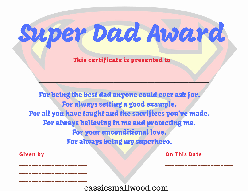 Father Of the Year Certificates Luxury Superhero Dad Certificate Cassie Smallwood