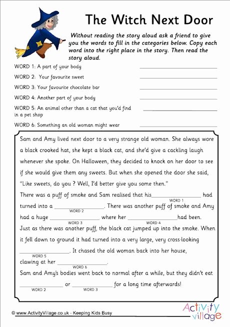 Fill In the Blank Printables Awesome Halloween Fill In the Blanks Story the Witch Next Door
