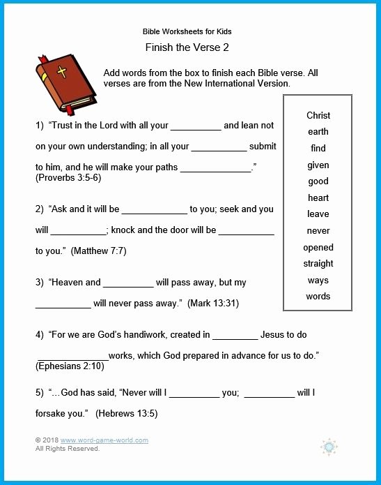 Fill In the Blank Printables Best Of Bible Worksheets for Kids Games