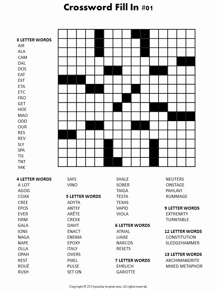 Fill In the Blank Printables Best Of Crossword Fill In Puzzles Printable Vocabulary Builders