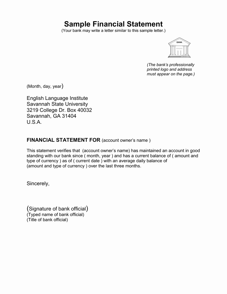 Financial Statement Letter Fresh Sample Financial Statement
