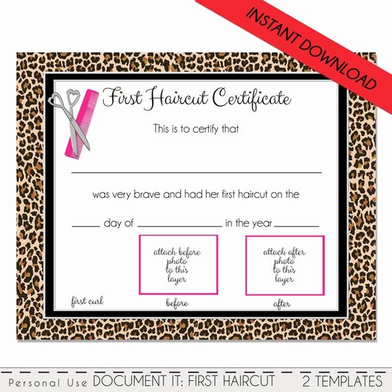 First Haircut Certificate Free Template Awesome First Haircut Certificate Cheetah Baby First Haircut