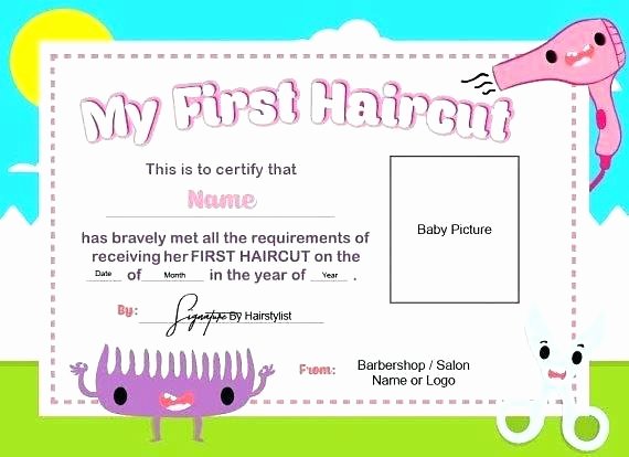 First Haircut Certificate Free Template Lovely Haircut Template