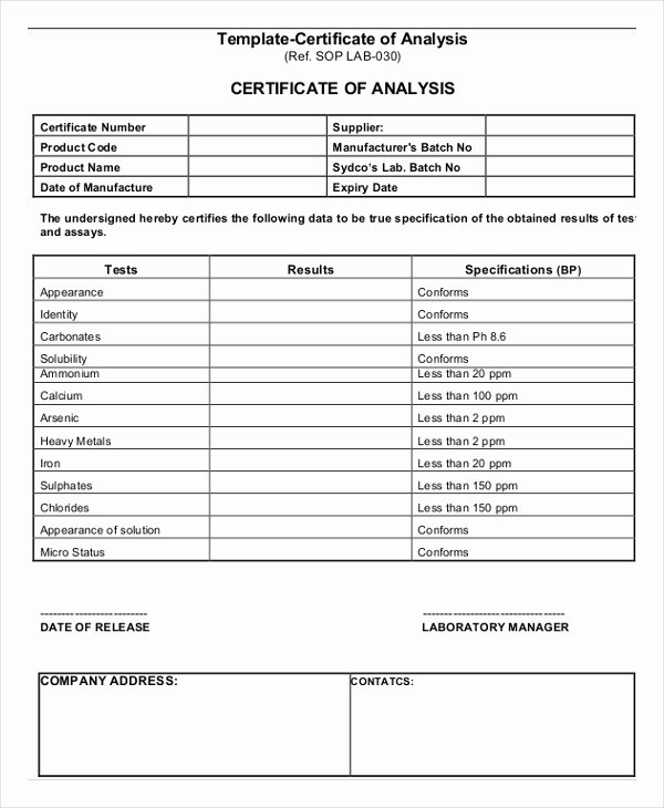 Flipside Products Certificate Template Lovely 7 Certificate Of Analysis Template Word Google Docs