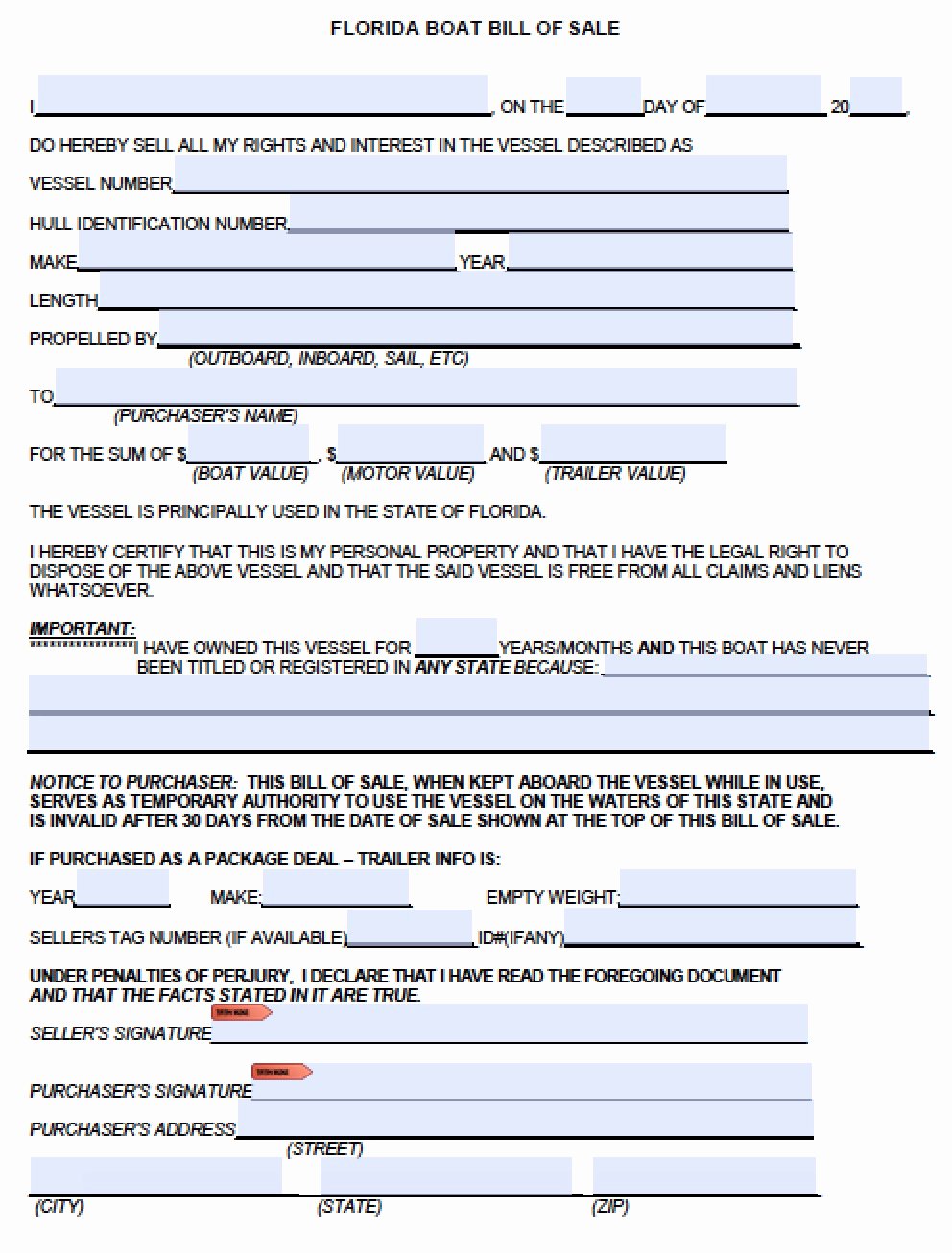 Florida Bill Of Sale for Trailer New Free Florida Boat Bill Of Sale form Pdf