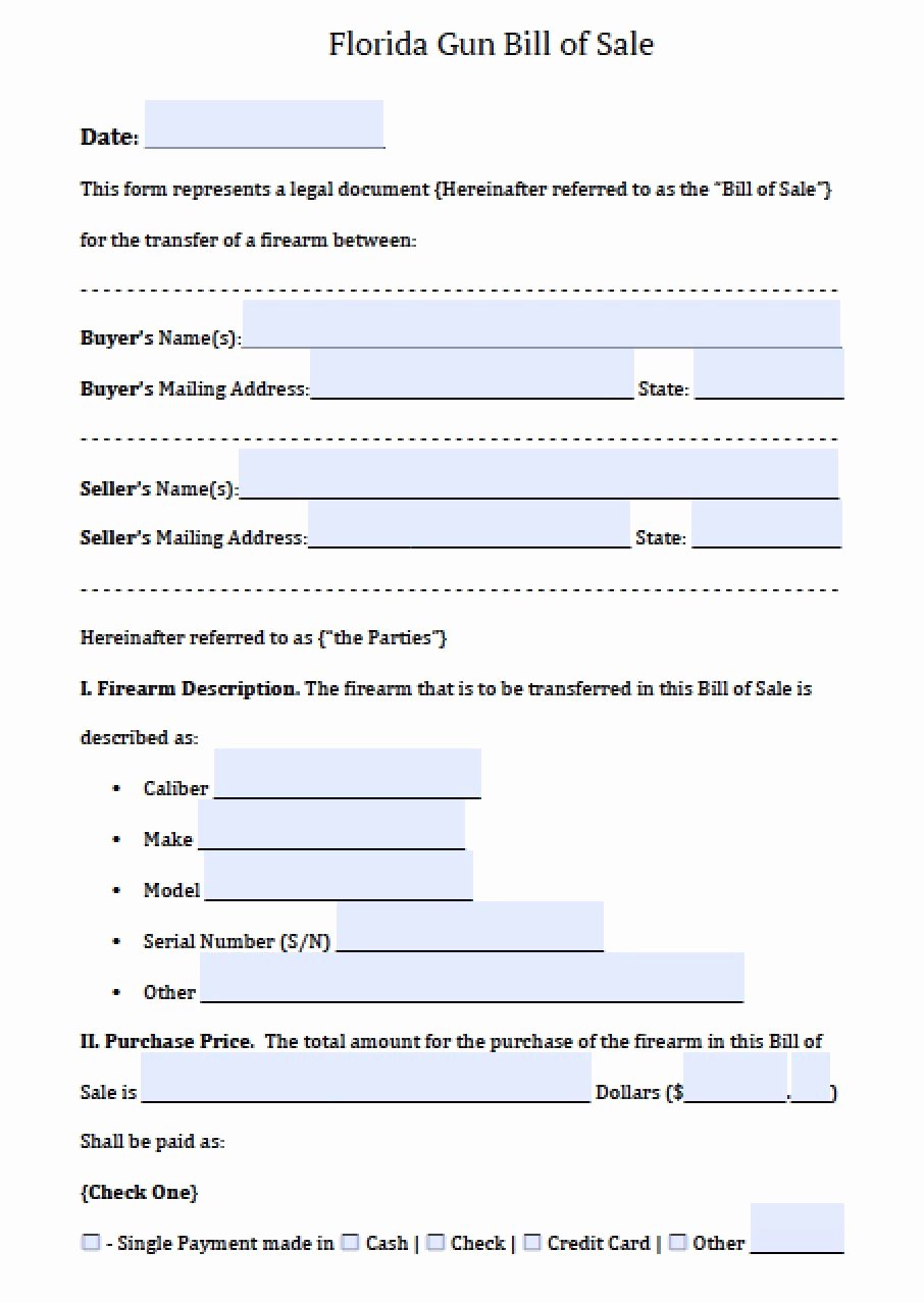  20 Florida Firearm Bill Of Sale Dannybarrantes Template