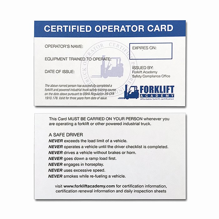 Forklift Operator Certificate Template Luxury 30 Of Powered Industrial Truck Certification Wallet