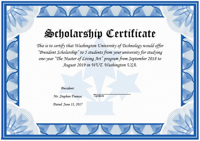 scholarship award certificate template