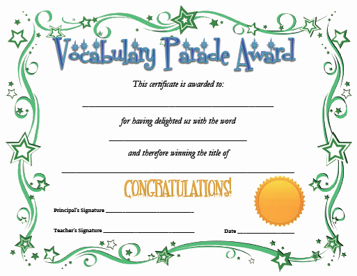 Free Award Templates for Teachers Beautiful the Vocabulary Parade A Better Reason to Dress Up