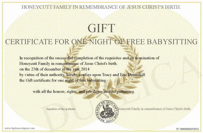 Free Babysitting Gift Certificate Template Awesome Babysitting Gift Certificate – Emmamcintyrephotography