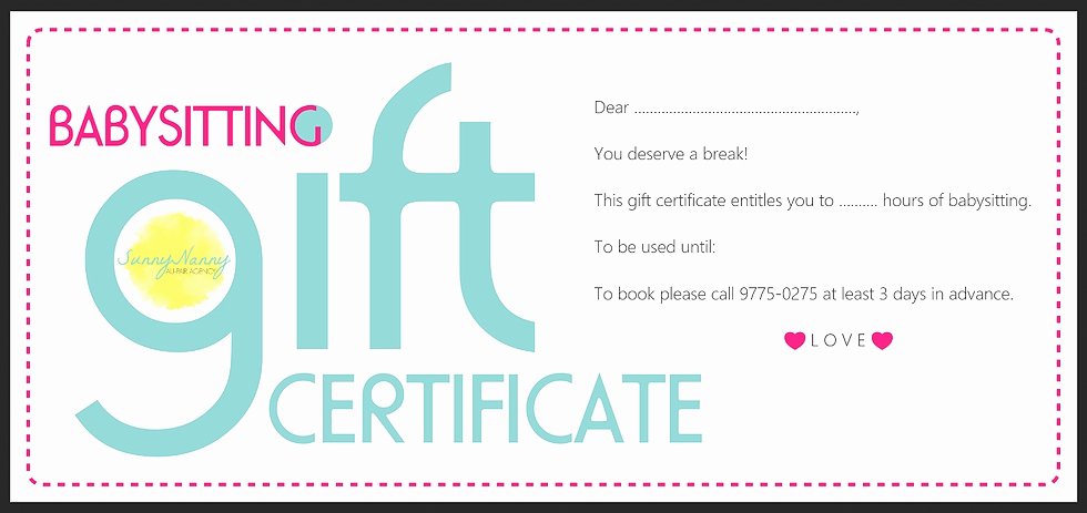 Free Babysitting Gift Certificate Template Luxury 13 Great Babysitting Gift Certificate Ne Pro Literacy