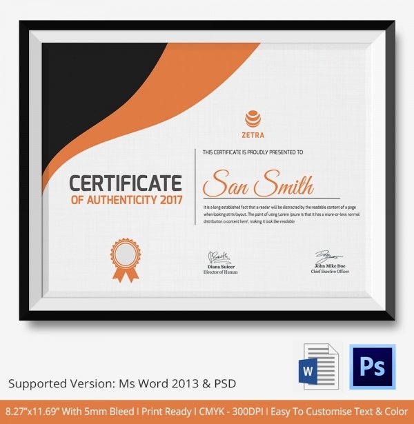 Free Certificate Of Authenticity Template Fresh Certificate Of Authenticity Template 27 Free Word Pdf
