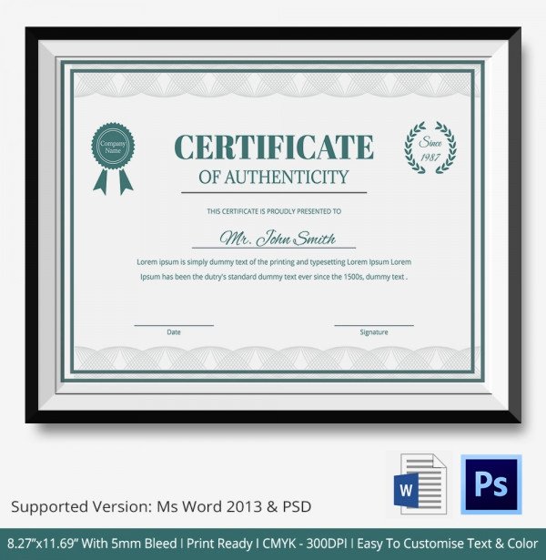 Free Certificate Of Authenticity Template Microsoft Word New Certificate Of Authenticity Template 27 Free Word Pdf