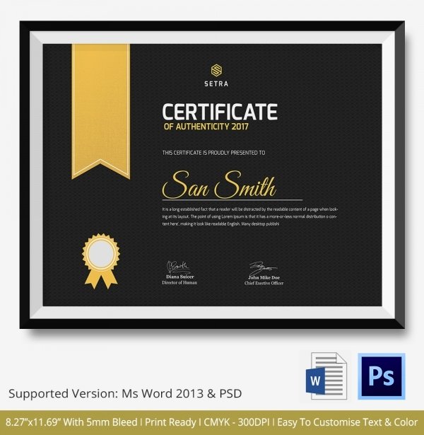 Free Certificate Of Authenticity Template New Certificate Of Authenticity Template 27 Free Word Pdf