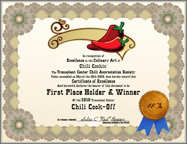 Free Chili Cook Off Award Certificate Template Fresh Awesome Collection for Chili Cook F Certificate Template