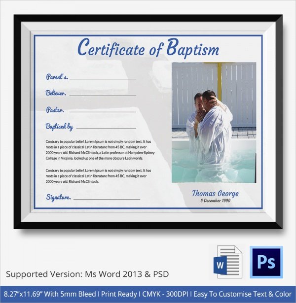 Free Editable Baptism Certificate Template Lovely Sample Baptism Certificate 23 Documents In Pdf Word Psd