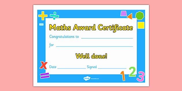 Free Editable Maths Certificates Awesome Free Maths Award Certificate Maths Math Award