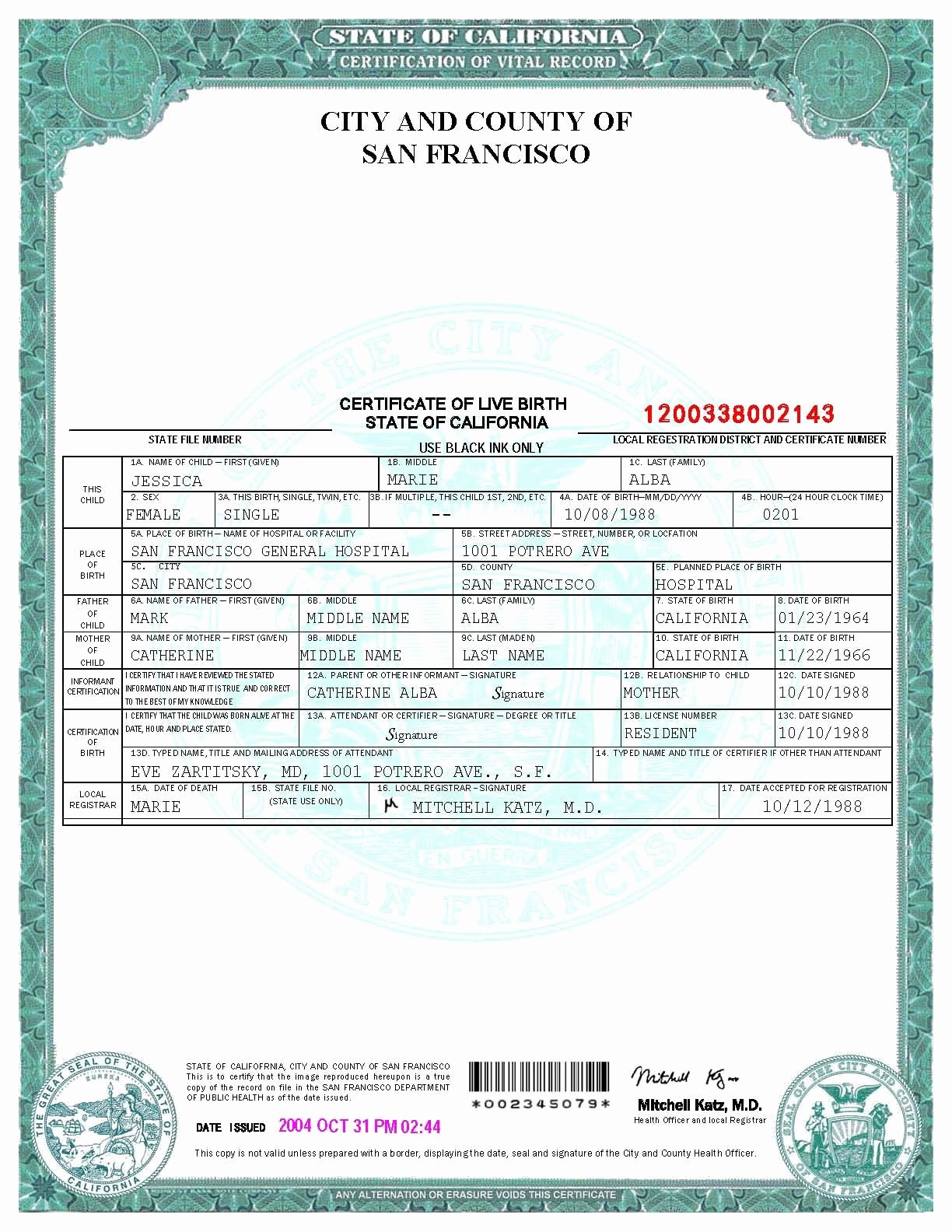 Free Fake Birth Certificate Luxury San Francisco Birth Certificate Template