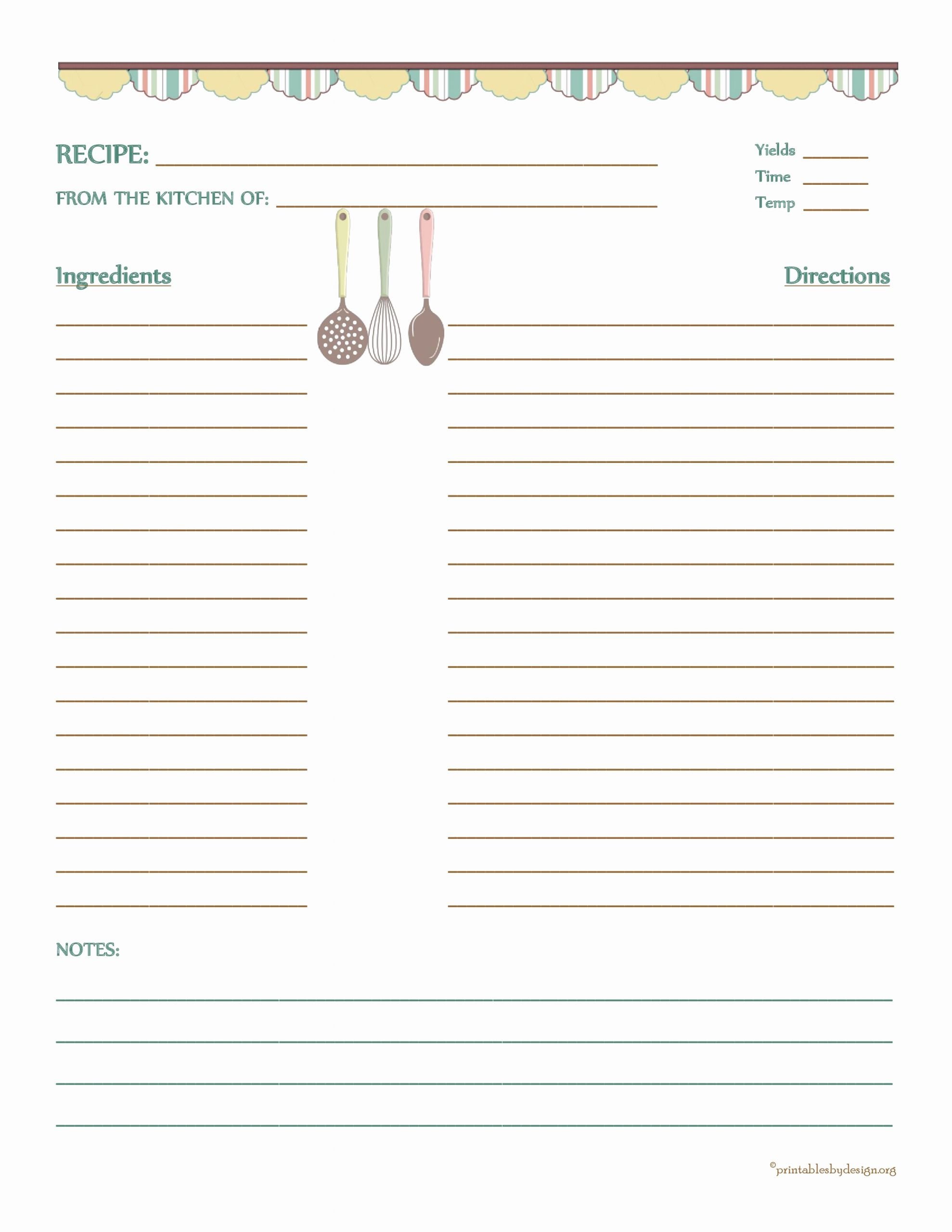 Free Full Page Recipe Templates for Word Fresh Recipes Card Printables Free Printables