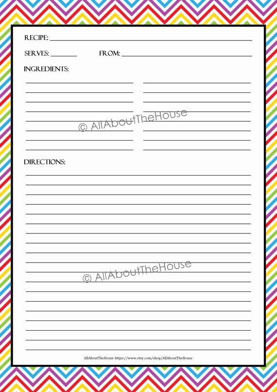 Free Full Page Recipe Templates for Word Lovely Editable Printable Chevron Recipe Template Recipe Card